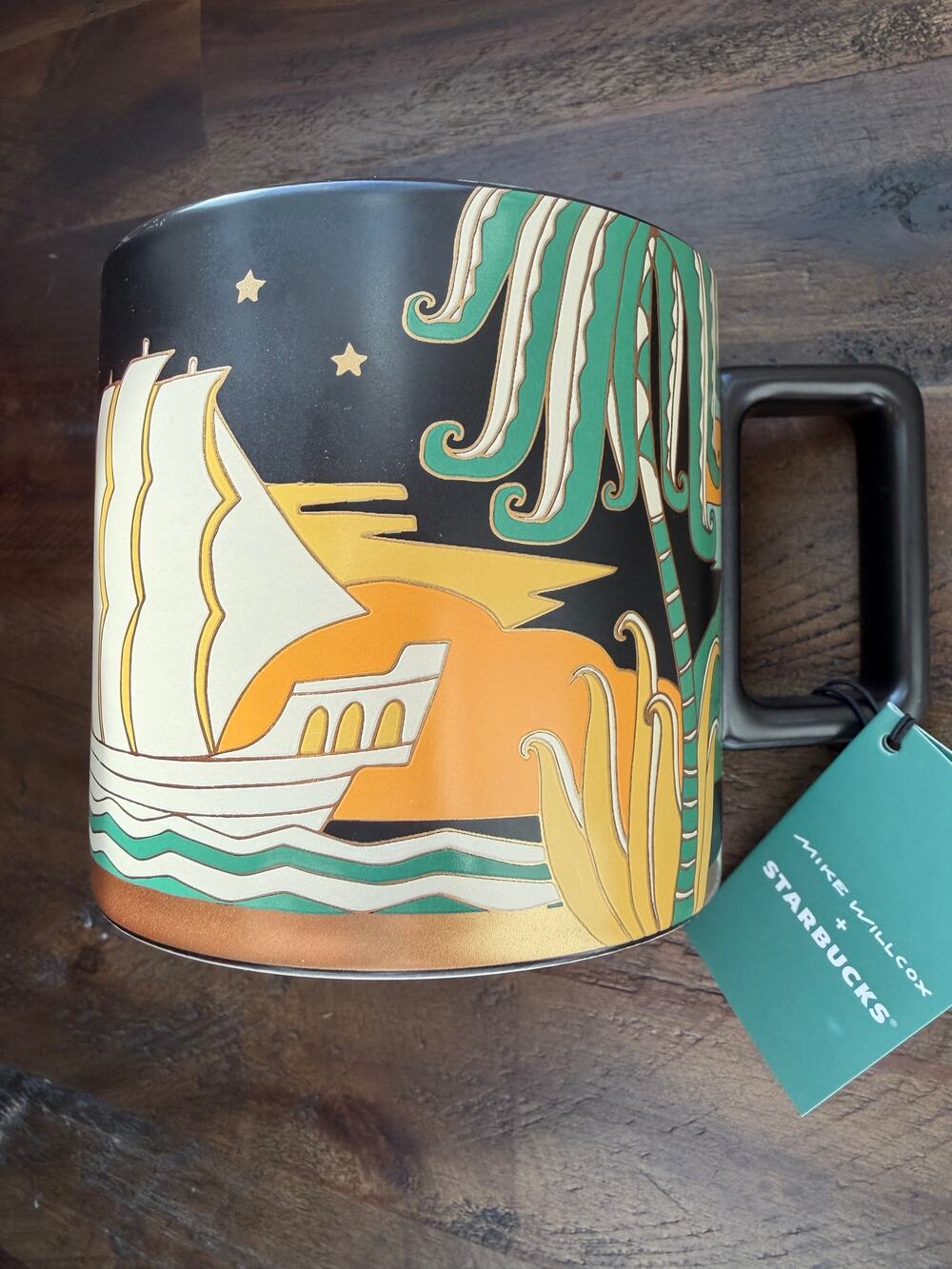 Mike Willcox x Starbucks Art Deco Ceramic Coffee Tea Mug 14oz Whimsical Ship NWT